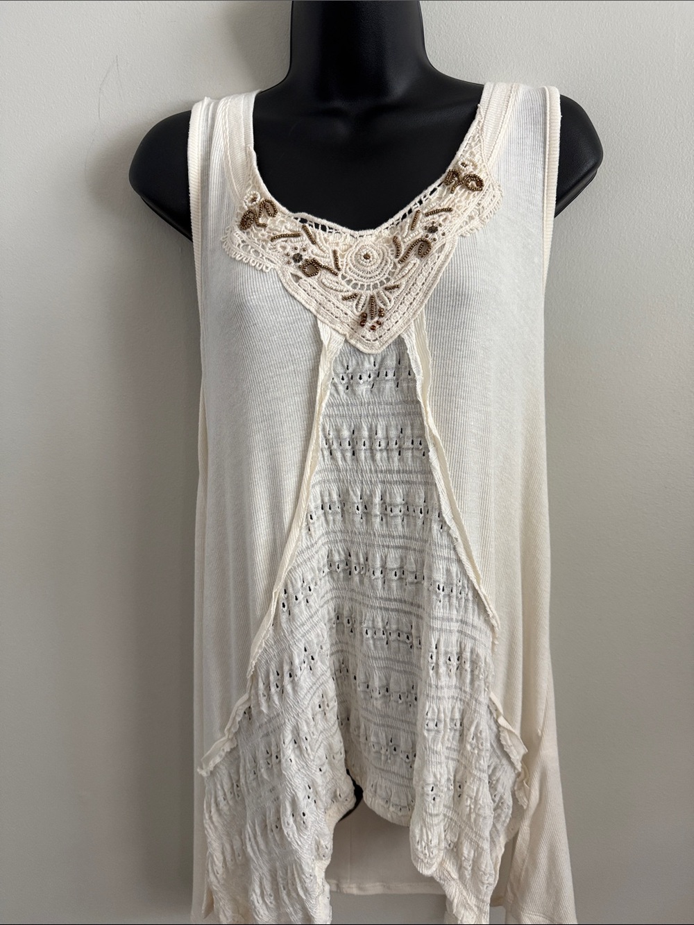 Knox Rose Cream Crochet Trim Tank Top Boho Cottage Core Size Large - Picture 1 of 13